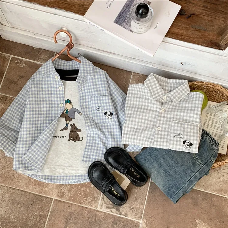 Casual Plaid Shirt for Baby Boys Spring Autumn Versatile Children's Clothing Korean Style Small Toddler Kids' Checkered Top