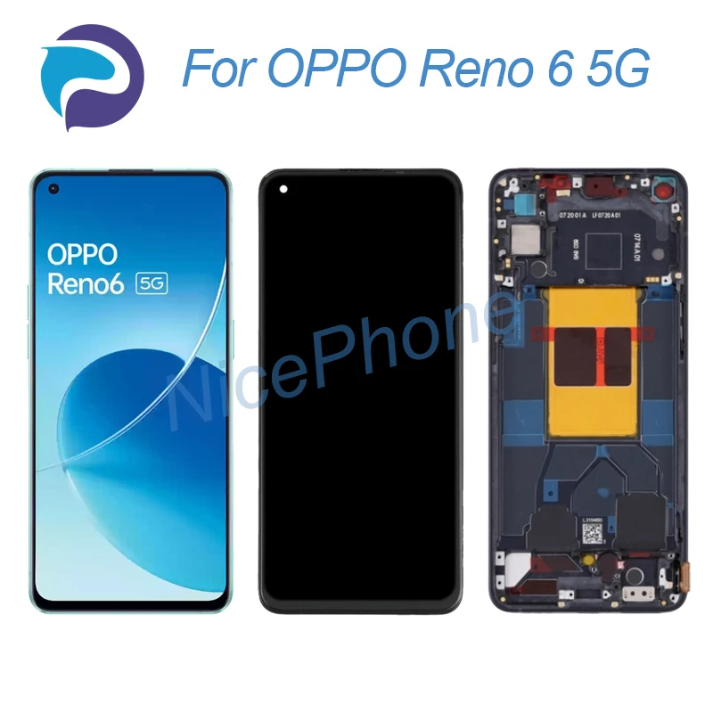 

Для OPPO Reno 6 5G ЖК-экран + сенсорный дигитайзер дисплей 2400*1080 PEQM00, CPH2251 Reno 6 5G ЖК-экран дисплей