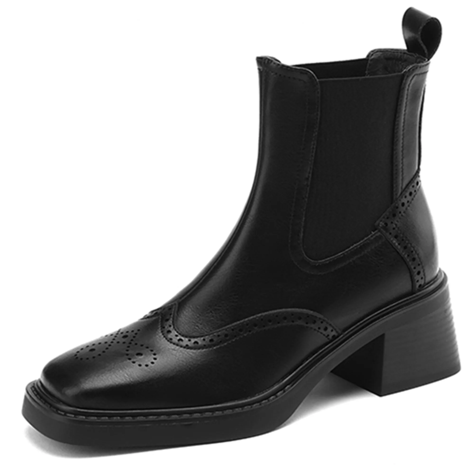 

2023 New Genuine Leather Zipper Winter Women Boots Female Round Toe Platform Ankle Boots Retro Square High Heels Boots