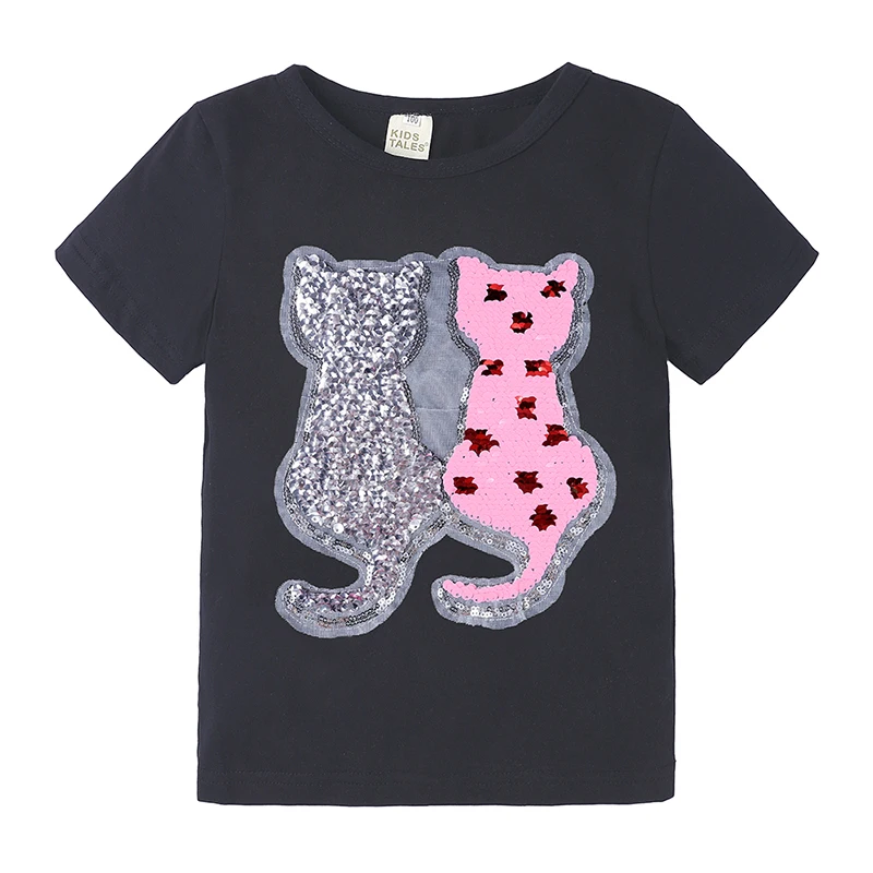 Kid Fashion Paillette T-Shirt Children Girls Change Color Sequins Cartoon Toddler Short Sleeve Flash Summer Clothes for 1-8Y 3