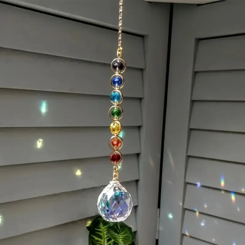 Sun Catcher Colorful Crystal Rainbow Maker Prism with Hanging Chain 1pc For Thanksgiving Home Decoration