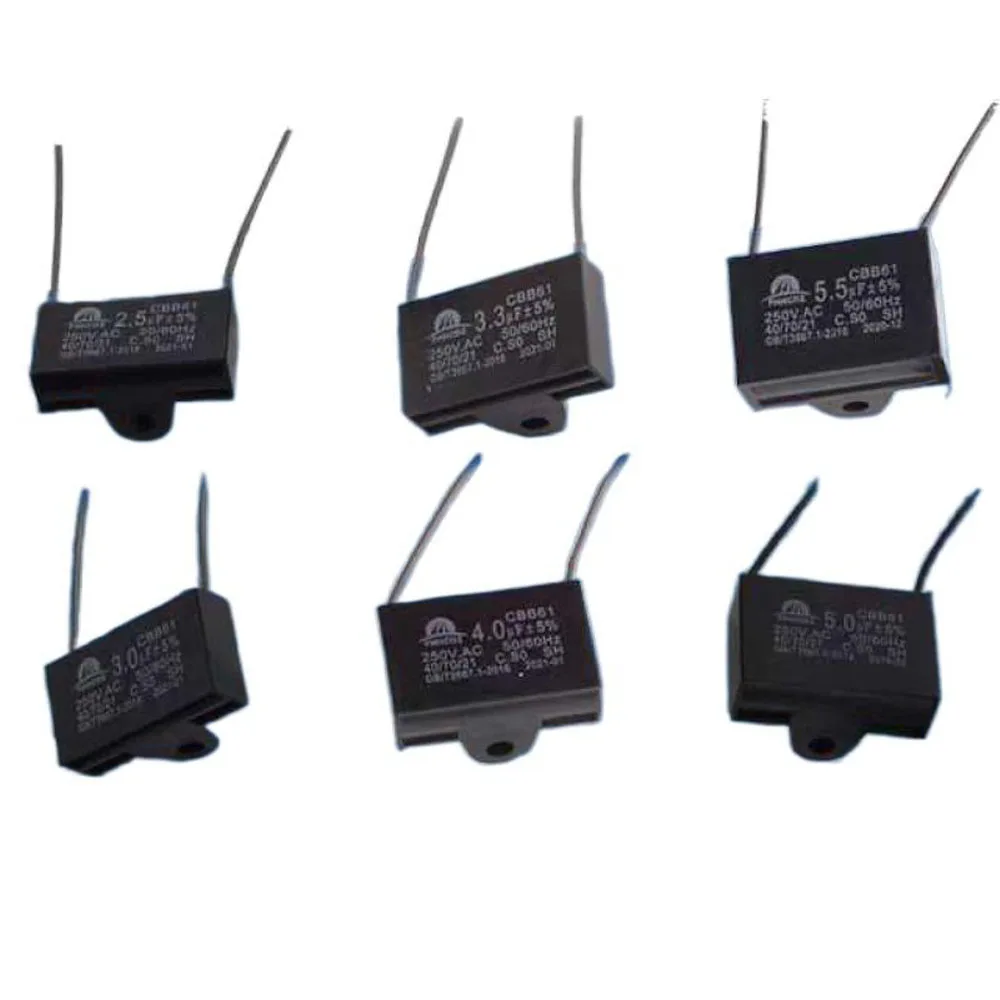 CBB61 Motor Capacitor 2.5UF 2.8UF 3UF 3.3UF 3.5UF 4UF 4.5UF 5UF 5.5UF 2 Wire Motor Capacitor
