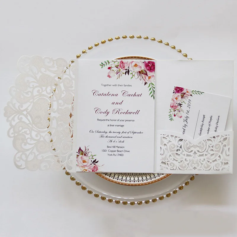 European Laser Cut Wedding Invitations Card Tri-Fold Business Lace Greeting Card Marriage Birthday Party Favor Supplies 25/50pcs