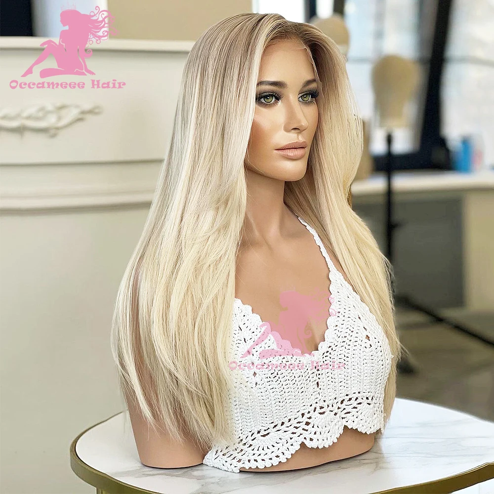 Human Hair Wigs Glueless Highlight Ash Blonde Full Lace Wig Straight Ombre 13x6 Lace Frontal Wig Brazilian Remy Hair Transparent