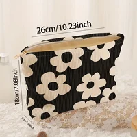 Yellow floral printed corduroy makeup bag, lightweight zipper makeup storage box, multifunctional bag with lining 2