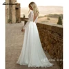 Lakshmigown Plunging Boho Wedding Dress Long Sleeve Lace Bodice Chiffon V Neck Customized Beach Bridal Gown robe mariée 2