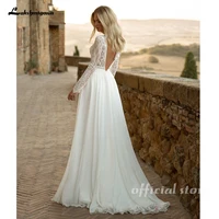 Lakshmigown Plunging Boho Wedding Dress Long Sleeve Lace Bodice Chiffon V Neck Customized Beach Bridal Gown robe mariée 2