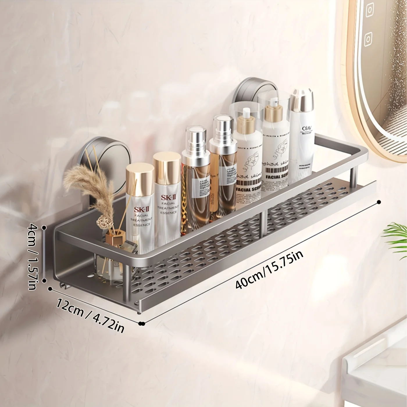 Easy-Install Suction Cup Shower Caddy Strong Adhesive Wall-Mounted Organizer for Shampoo& Soap Durable Space-Saving Shelf