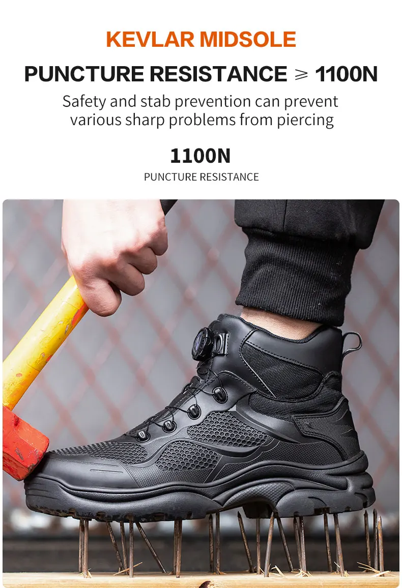 Rotary Buckle New Safety Boots Men Work Sneakers Indestructible Shoes Steel Toe Protective Anti-smash Anti-puncture Safety Shoes