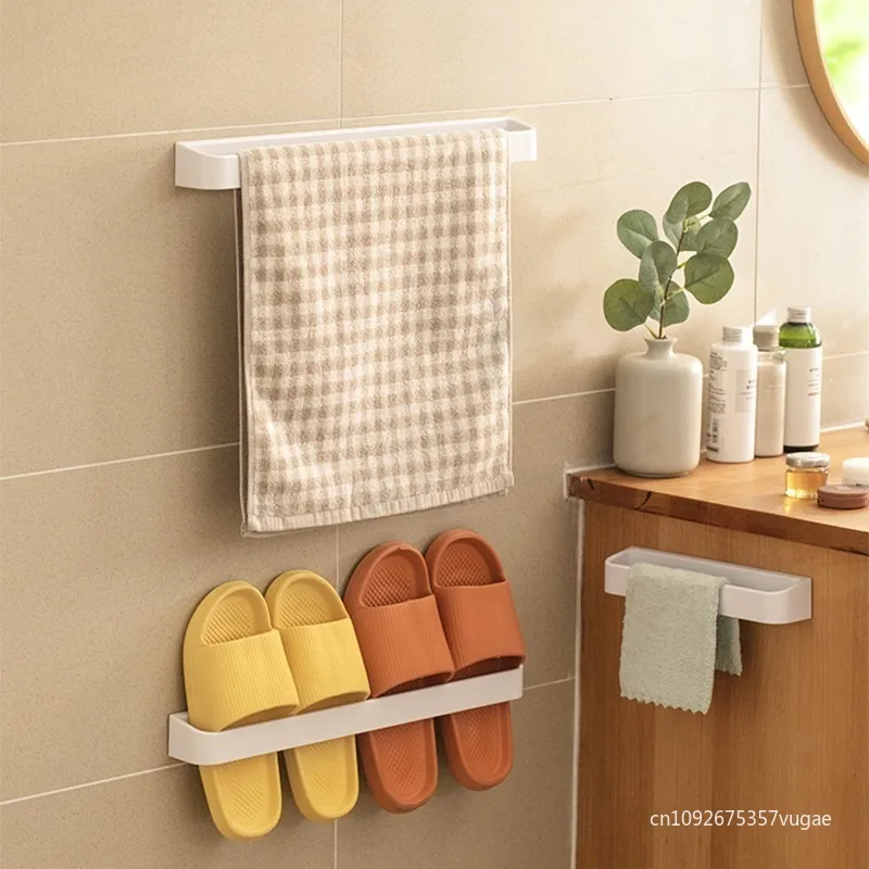 Wall Mount Slipper Holder No Punching Towel Storage Rack for Bathroom Toilet Multifunctional Kitchen Drain Rack. 2
