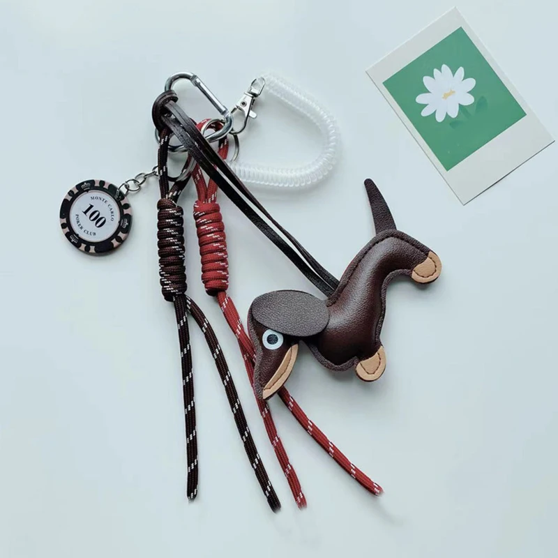 Trendy Gift Cute Sausage Dog Keychain Leather Woven Rope Anti-Lost Luggage Tag Car Bag Charm Men Women Fashion Accessories Gifts