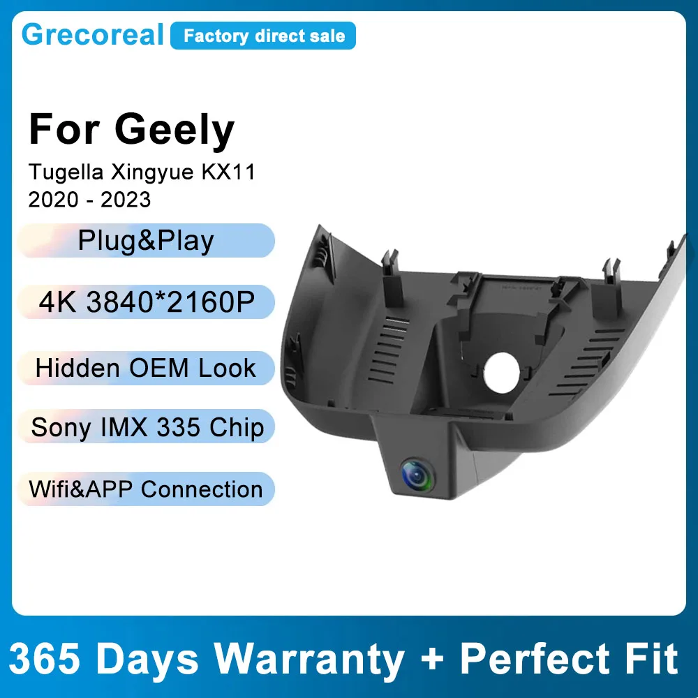 

Grecoreal Car Dash Cam for Geely Xingyue L Monjaro KX11 2023 2022 2021 2020 Front Rear Dash Camera 4K Wifi Dual Dashcam Car DVR