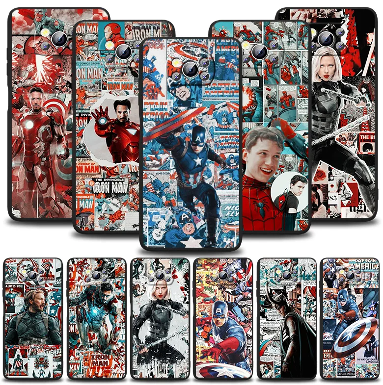 

Retro Marvel Comics For Xiaomi POCO F1 F2 F3 X2 X3 GT M2 M3 M4 Pro NFC C3 Civi Mi Play Black Soft Silicone Phone Case Capa