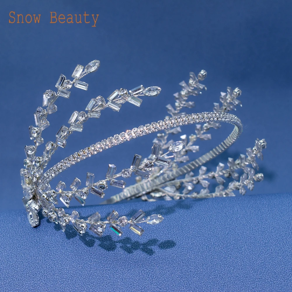 DZ071 Pageant Diadem Bridal Headwear Floral Wedding Hair Accessories Rhinestone Bride Tiaras Baroque Headband Luxury Crystal
