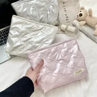Ins Bow PU Quilted Bow Handbag Makeup Bag Skincare Products Wallet Inner Container Multi functional Storage Bag 1
