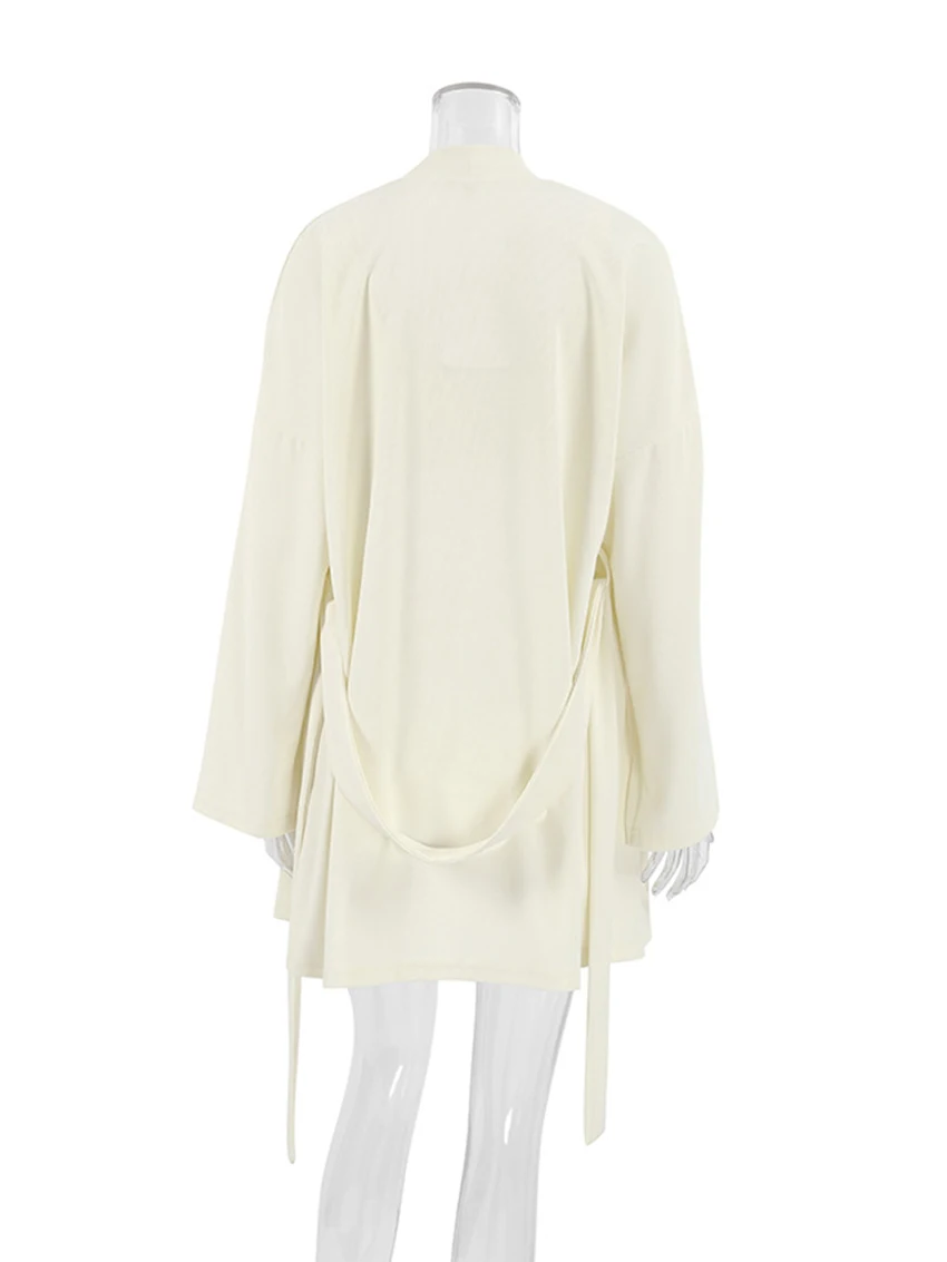 Marthaqiqi Long Sleeve Women's Sleepwear Set Sexy Tank Tops Pajamas V-Neck Lace Up Nightgowns Shorts Ladies 3 Piece Nightie Suit