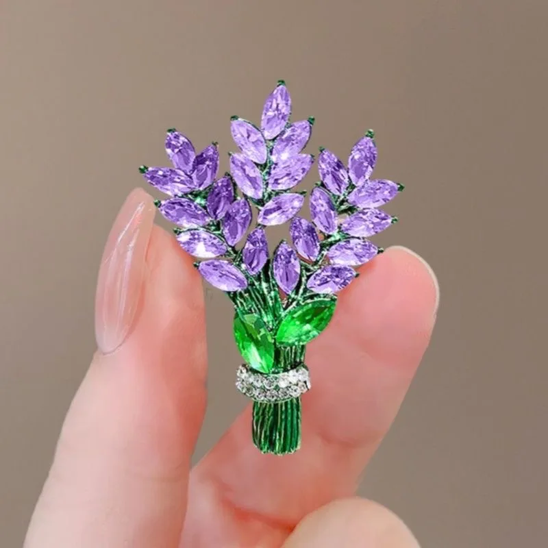 Exquisite Purple Lavender Brooch Women's Brooches Crystal Rhinestone Bouquet Pins Clothing Coat Luxury Jewelry Girl Gift