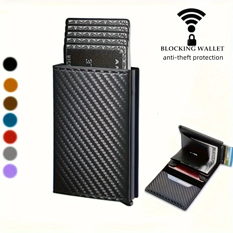 탄소 섬유 신용카드 홀더 지갑 남녀공용, Rfid 스마트 메탈, 얇은 슬림 팝업 미니멀리스트 지갑, 소형 블랙 지갑  Best5