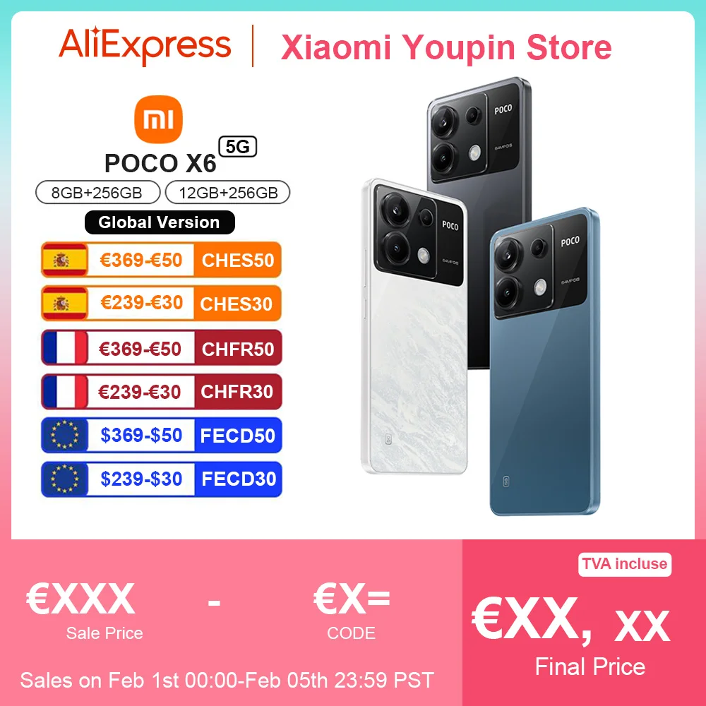 Versione Globale Poco X6 5G 256Gb Smartphone Snapdragon 7S Gen 2 120Hz Fiow Amoled 64Mp 67W Ricarica Rapida Batteria 5100Mah