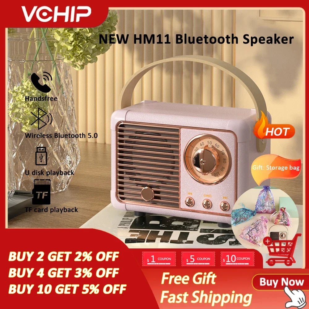 

Retro Hifi Stereo Bluetooth V5.0 Speaker Portable Wireless Vintage Speaker Plastic 3W Full-range 50hz-20khz Music Player