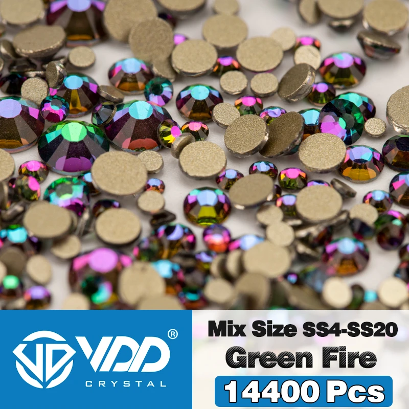 VDD 14400Pcs DIY 네일 아트 액세서리에 대한 도매 SS4-SS20 믹스 크기 유리 라인 석 크리스탈 비 핫픽스 골드 플랫 백 스톤