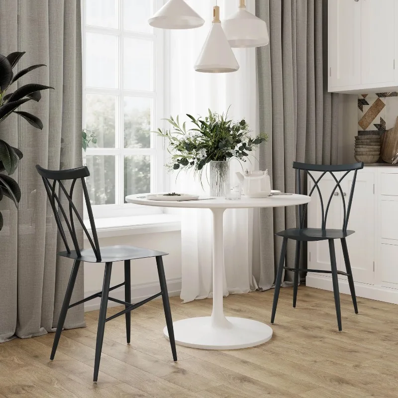 

Lifestyle Solutions Chester Cross-Back Metal Dining Set of 2 Chairs, Grey