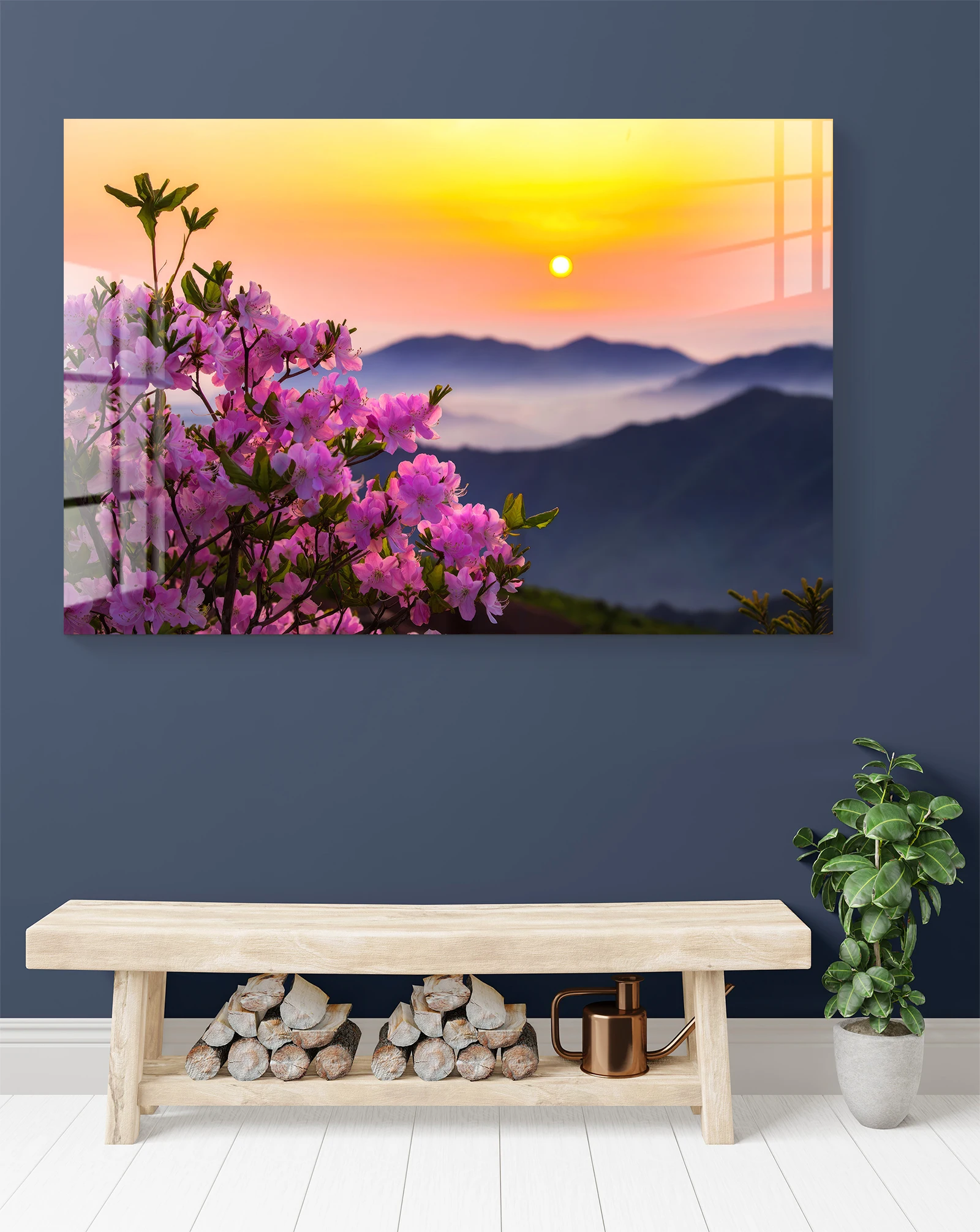 

120X80cm Natural Minimalist Flowers, Frameless Tempered Glass Art, Bedroom, Living Room, Sofa Backrest, Wall Decoration Painting