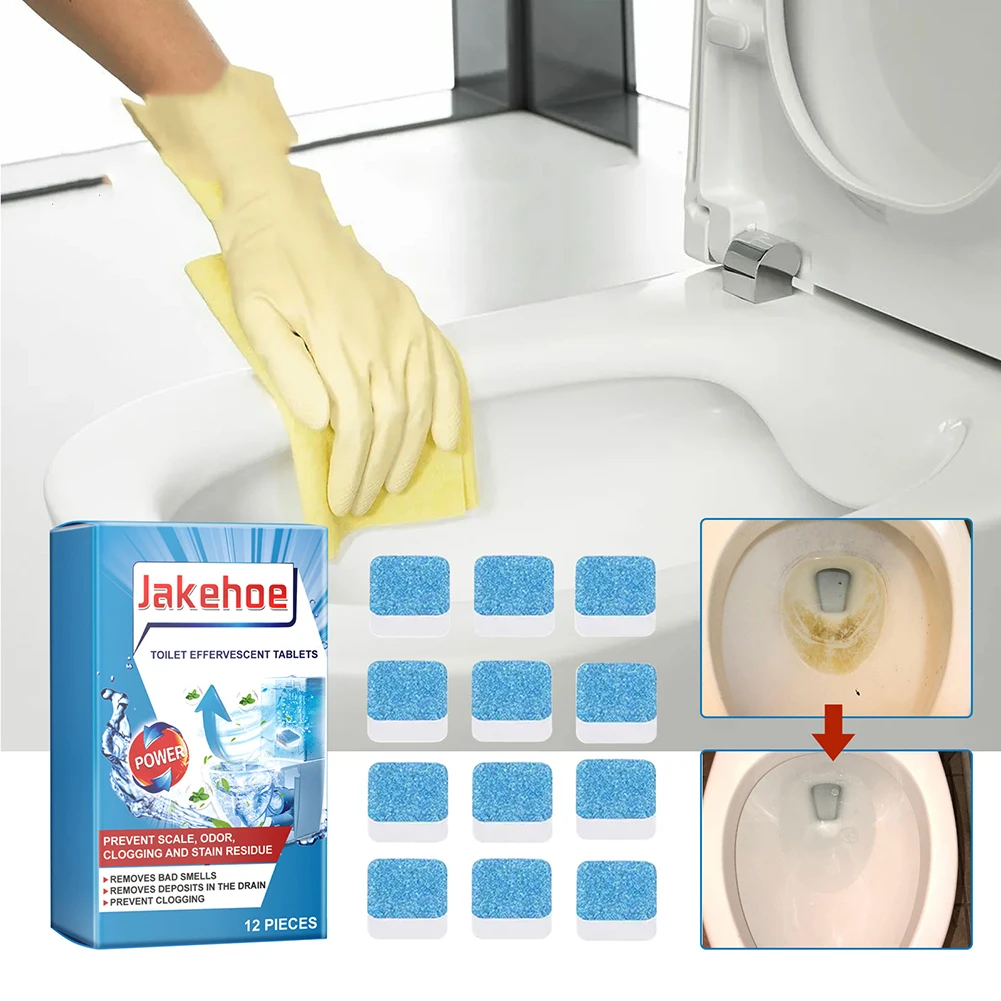 12Pcs Bathroom Toilet Cleaner Remove Urine Stains Dirt Toilet Cleaning Effervescent Tablets Eliminate Odor Automatic Cleaner