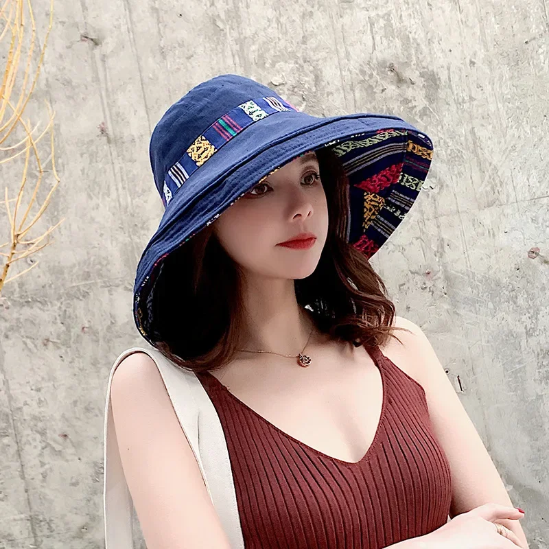Women Bucket Hat Sun Hat Women Hat Bucket Hat K41 Women's Hat Bucket Hat Fashion All-match Four Seasons Big Brim Panama Basin cap Double-Sided Fisherman Women's Sun