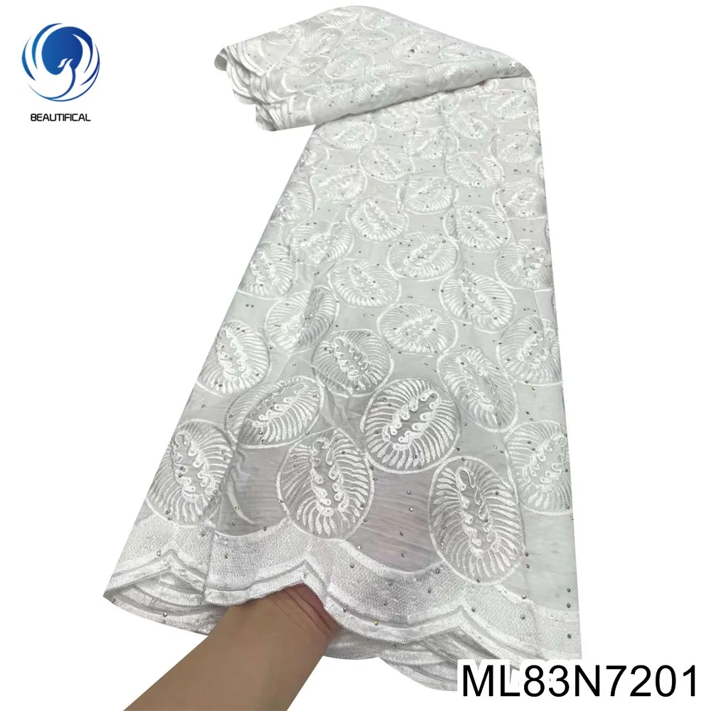 

African Embroidery Lace and Rhinestone Ornament for Women, Tulle Fabric, Beautiful Party Dress, ML83N72, New