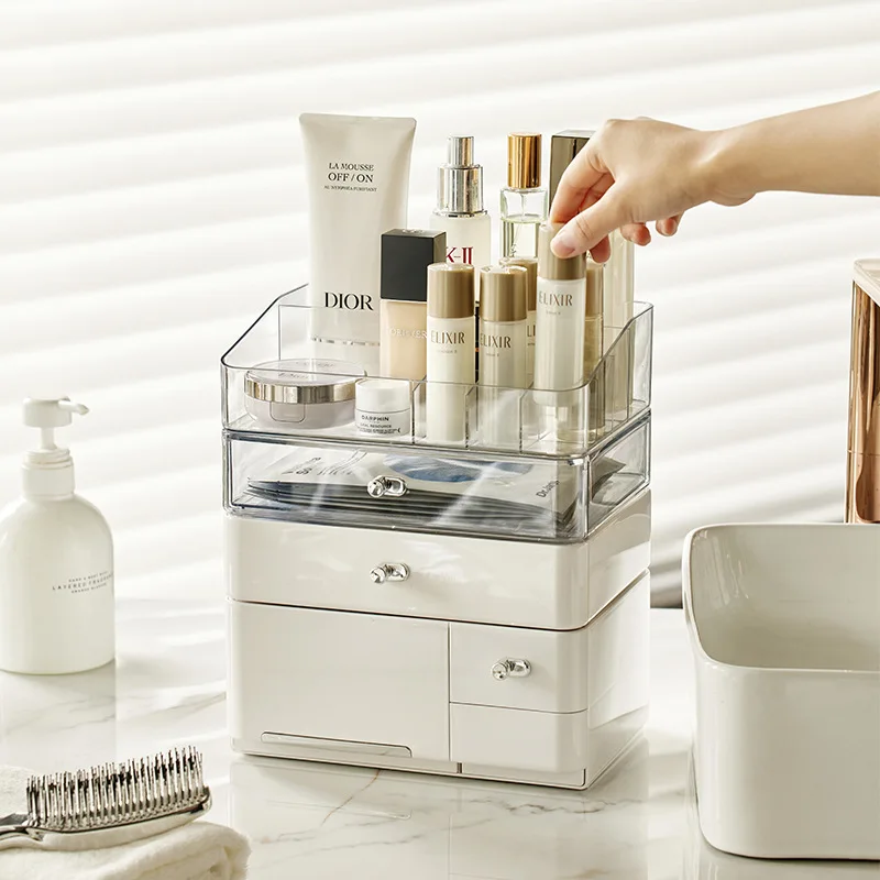 Makeup Storage Box Cosmetic Organizer Box Large Capacity Dustproof Desktop Drawer Make Up Drawer Jewelry Lipstick Rack Container 4