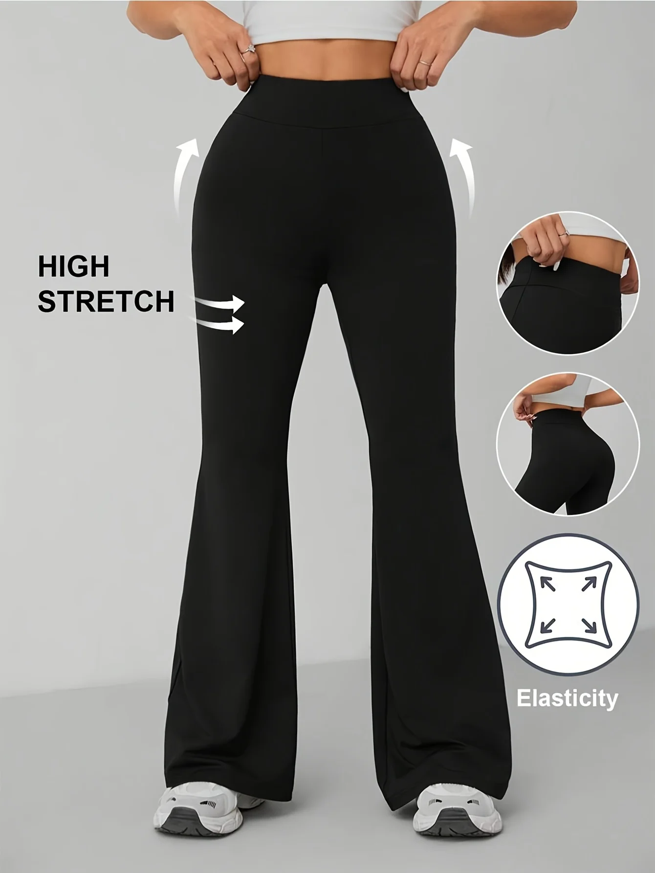 1 piece of women's long pants, high-end flared pants, tight fitting high waisted slim fit elastic dance casual pants for women 1