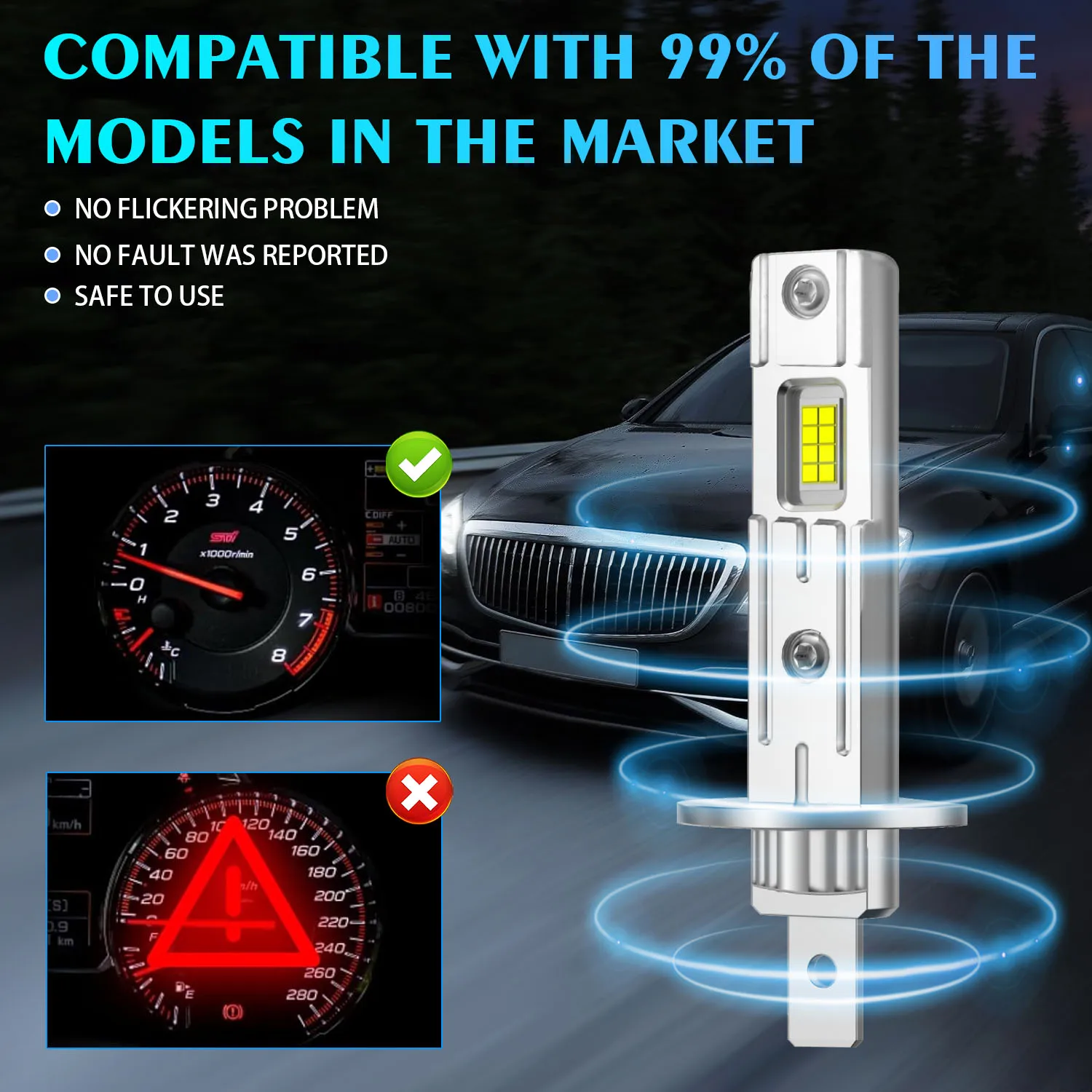 H1 LED 자동차 헤드라이트 전구 75W 미니 캔버스 LED 자동차 헤드램프 팬리스 라이트 자동 다이오드 안개등 6500K 화이트