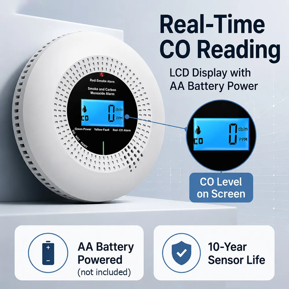 CCEsafety Wifi Tuya Smoke Carbon Monoxide Detector Smoke CO Detector 10-Year Sensor Battery Operated Home Boiler Room Fireplace - 4