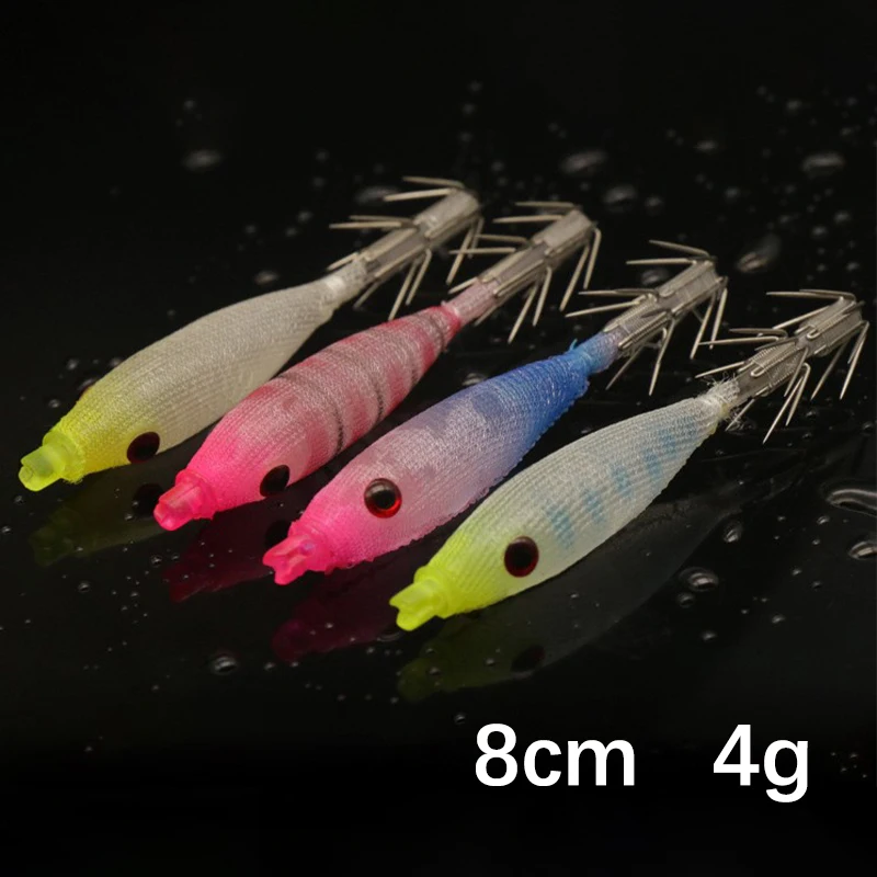 

1PC 8cm 4g Rubber Export Japan Squid Needle Bionic Bait Wrap Cloth Soft Body Wooden Shrimp Small Hanging Bucket Squid Hook