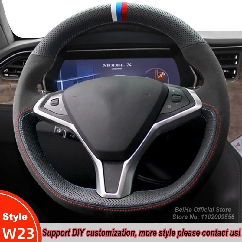 

Non-slip Black Suede Car Steering Wheel Cover For Tesla Model S / Model X 2012-
