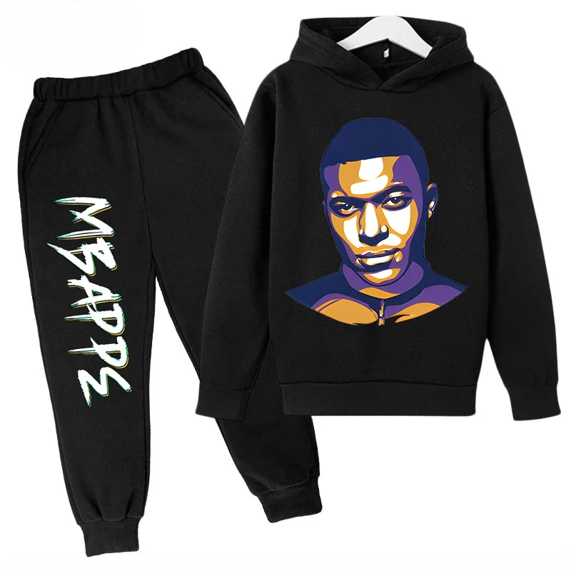 thumbnail image 1 of Ropa para niños Conjunto de sudadera con capucha para niños y pantalones de sudadera Conjunto deportivo de 2 piezas para niños y niñas Ropa estampada de Mbappé, 1 of 5