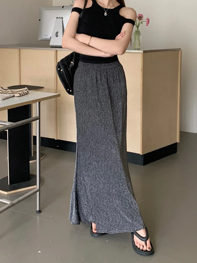 

Shiny and Sparkling Fishtail Mid Length Skirts Women's 2023 New Vintage French High Waist Slim Fit Wrapped Hip Skirts for Ladies