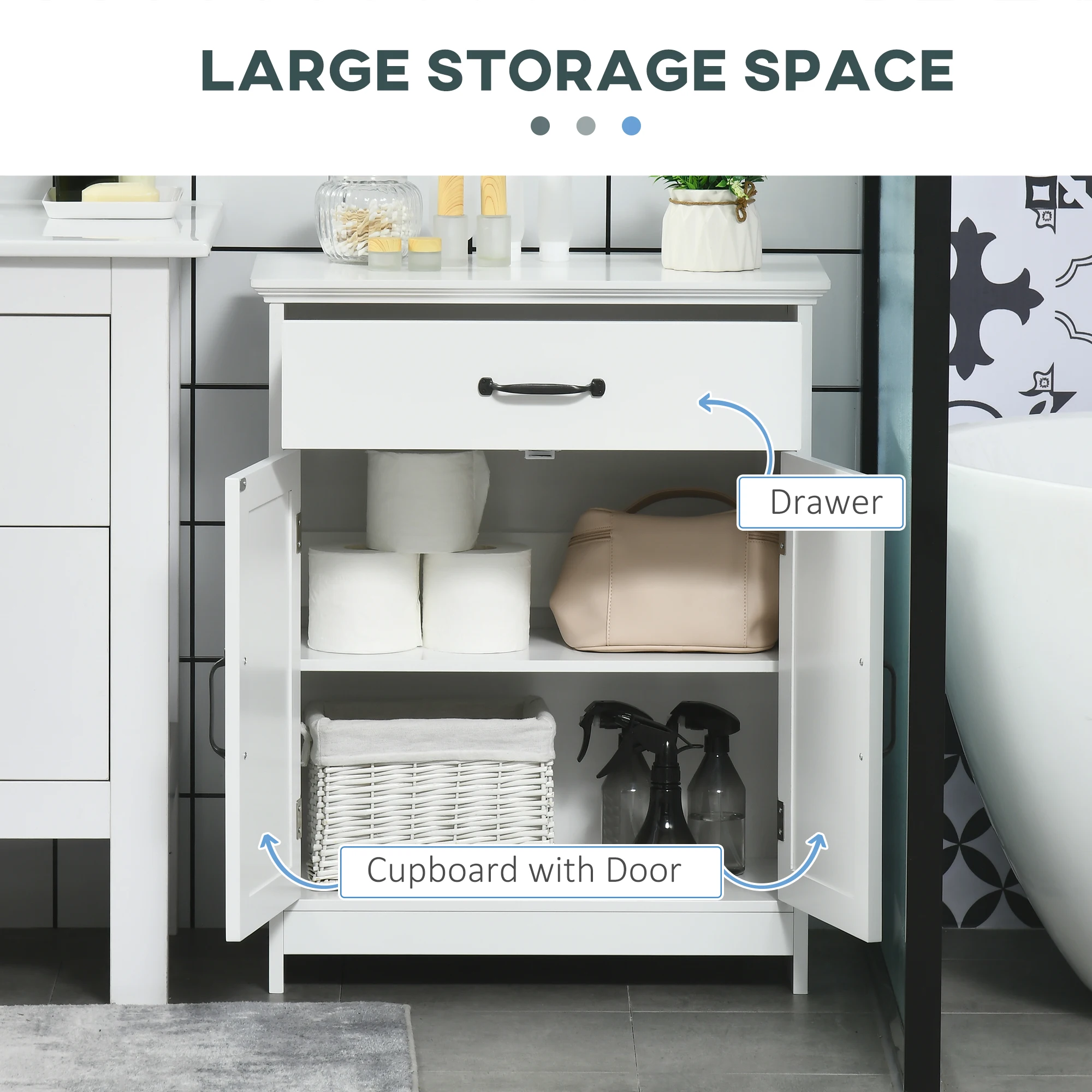 Kleankin Freestanding Bathroom Cabinet, Farmhouse Small Storage Cabinet with Storage Drawer, 2 Doors, Narrow Floor Cabinet, White 4
