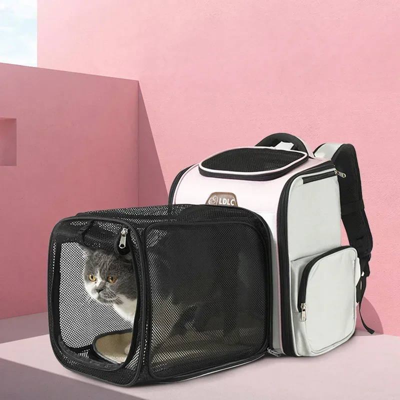 

Foldable Extendable Cat Carring Bag Breathable Comfortable Pet Carrier Backpack for Travel with Large Space Kitten Travel Cage