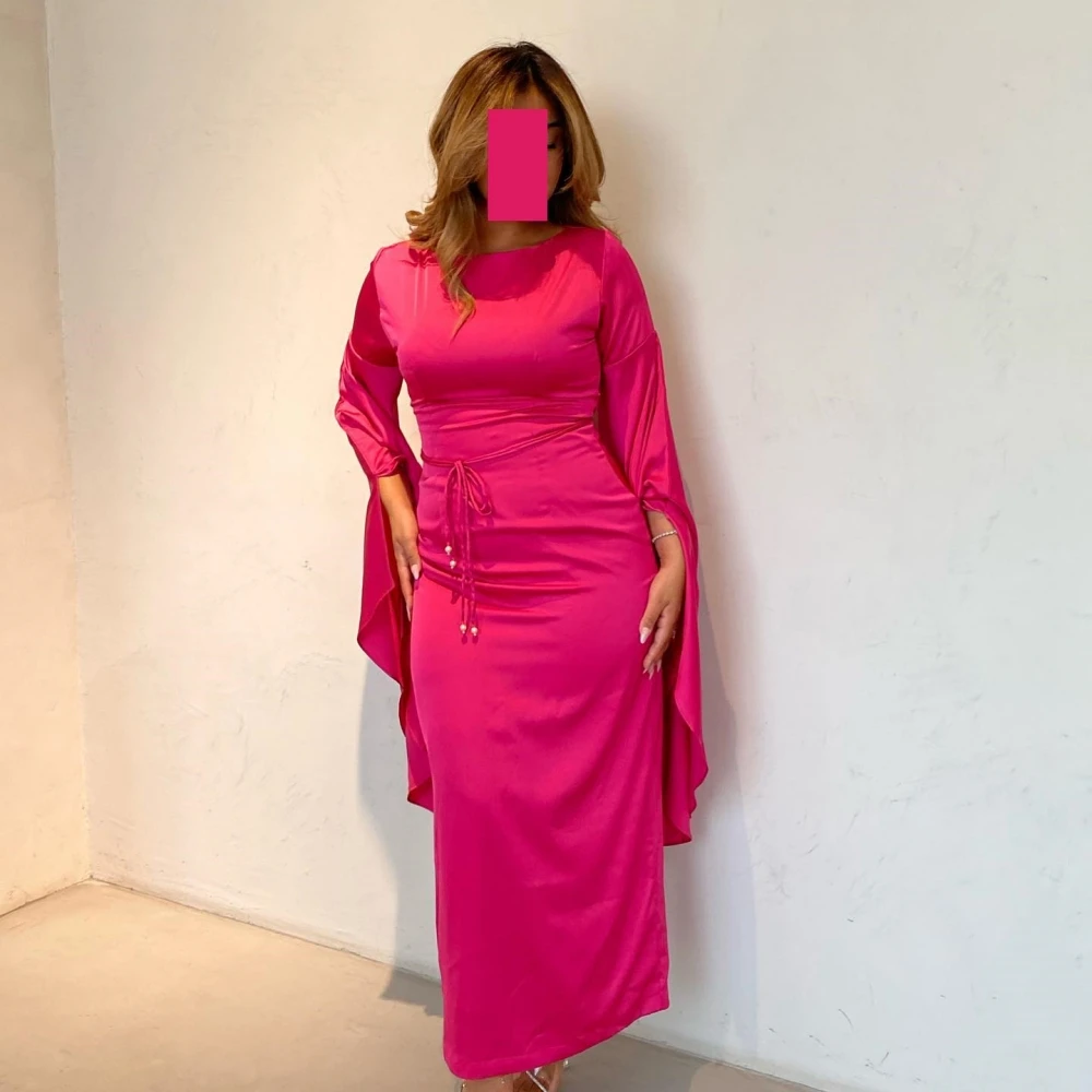 

Prom Dresses Fashion Jewel Sheath Anke Length Evening Beading Soutache/Ribbon Trim Satin Formal Occasion Gown birthday