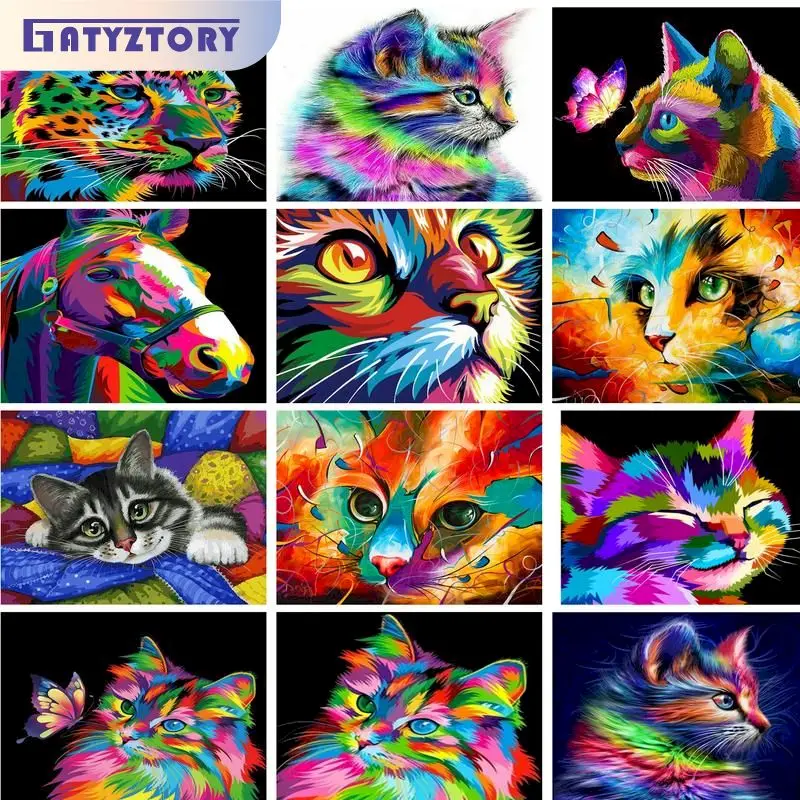 

GATYZTORY Modern Painting By Numbers On Cavas Abstract Colorful Cat Drawing By Numbers Handicrafts Wall Decors Diy Gift For Adul