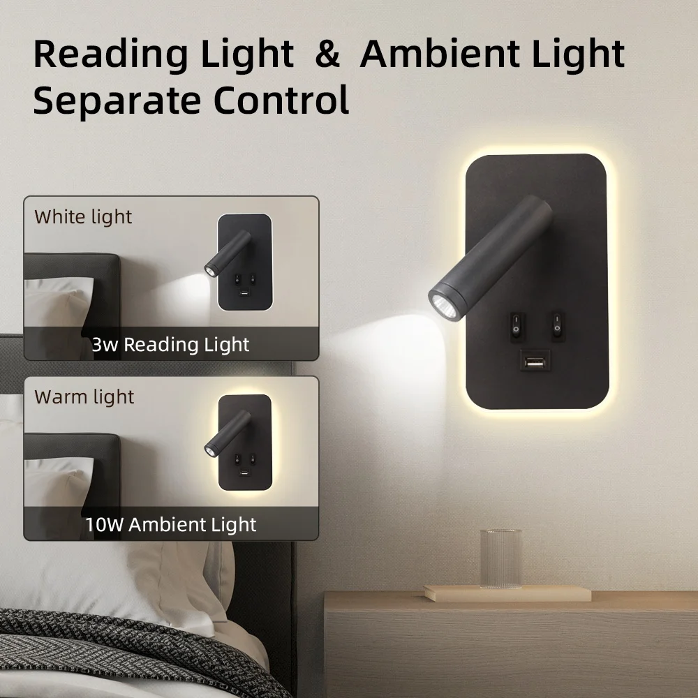 Bedside Wall Lamp with Switch and USB Port Wall Mounted Reading Spot Lights Bedroom Sconce Rotatable Led Light Cabinet led light led wall lamp wall light led reading light