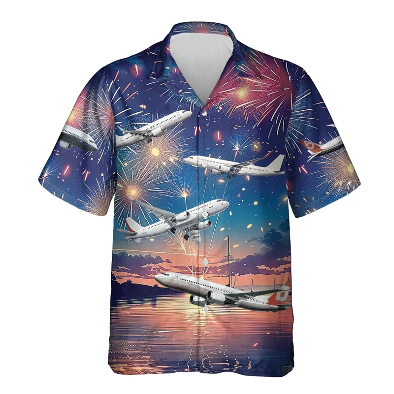 

Airplane 3D Printed Hawaiian Shirts For Men Clothes Aircraft Button Clothing Plane Pilot Lapel Blouse Casual Male Vacation Tops