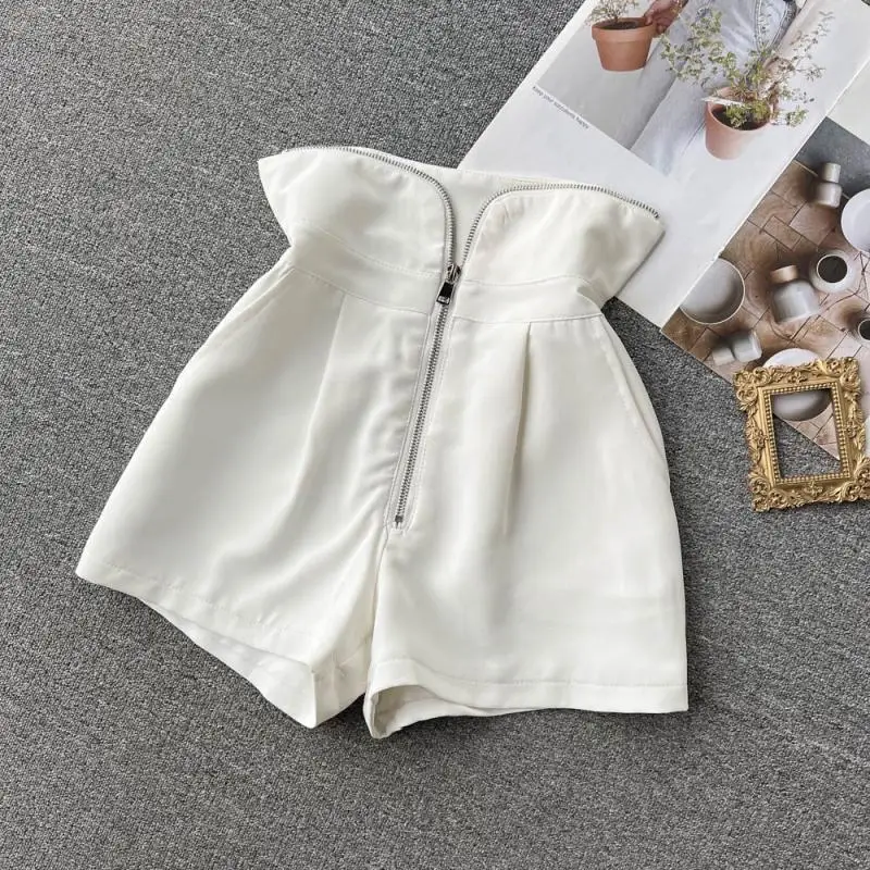 birddog shorts Zipper High Waist Shorts Women Spring Summer Black White Fashion A-word Wide Leg Short Pants Elegant Sexy Designer Hot Shorts bermuda shorts
