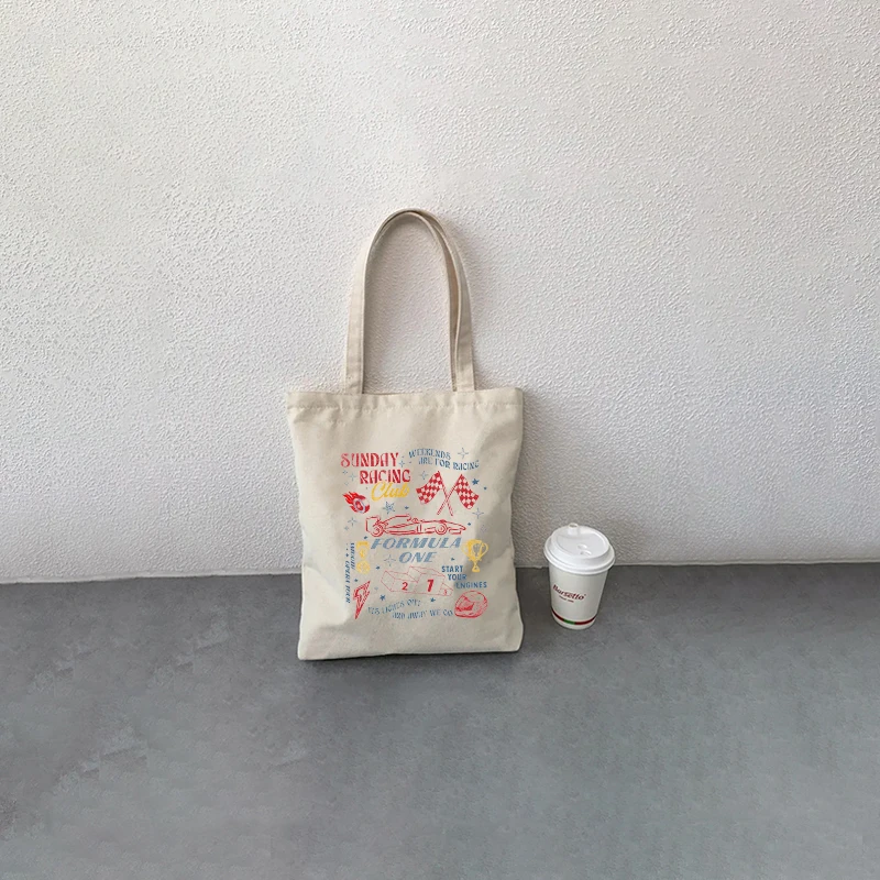 Canvas Bag Shopping Bag Tote Bags 1 pc Formula 1 Sunday Racing Club pattern Tote Bag Canvas Shoulder Bag For Travel Daily Commute Women's Reusable Shopping