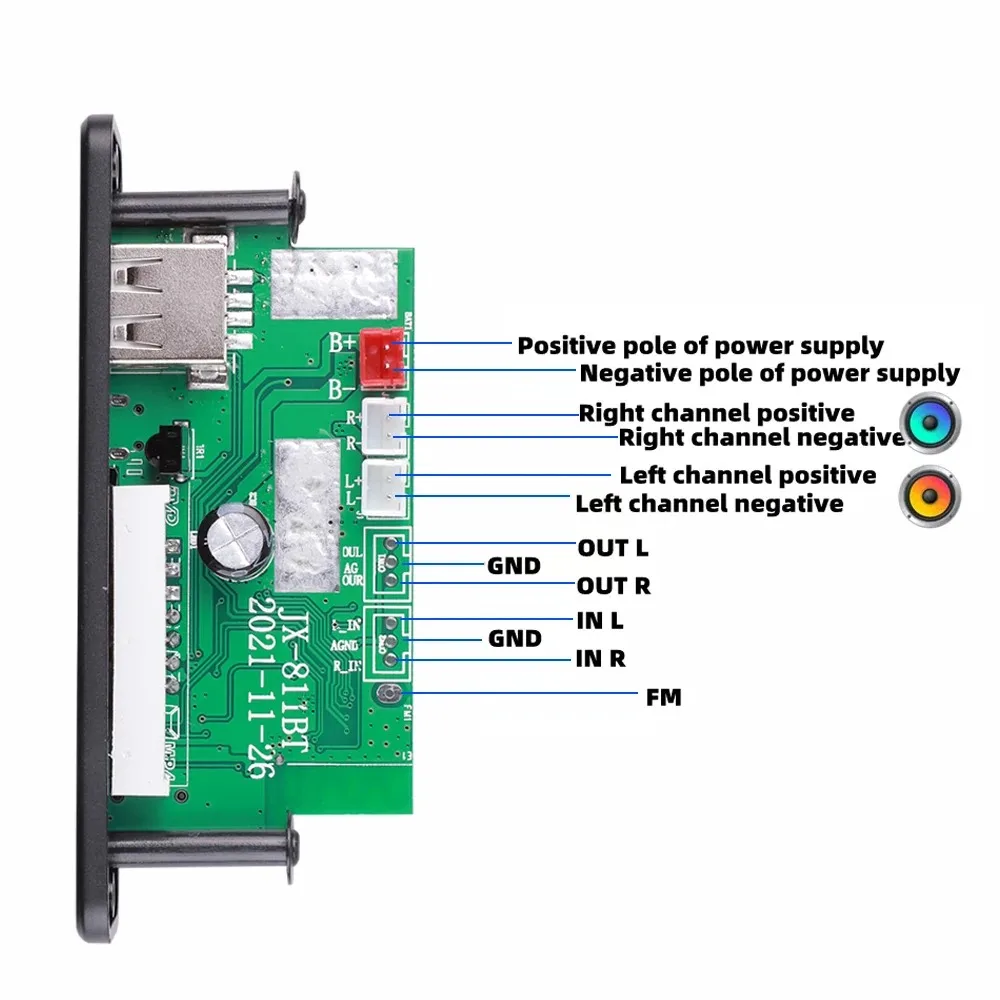 KEBIDUMEI 블루투스 5.0 MP3 디코더 보드 2*20W 40W 앰프 오디오 플레이어 12V DIY MP3 플레이어 차량용 FM 라디오 TF USB 마이크 녹음 통화 기능 ,Bluetooth 5.0 M