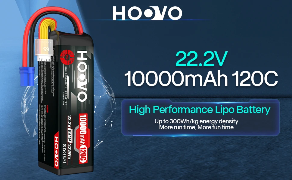 HOOVO 2 uds 6S Lipo batería 22,2 V 10000mAh 120C RC batería EC5 enchufe funda blanda para coches RC, Drones, DJI, FPV, avión, carreras Hobby