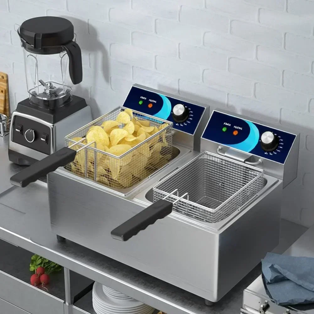 Commercial Electric Deep Fryer Dual Tank Stainless Steel Deep Fryer 2 Basket Countertop Fryers For Home Kitchen And Restaurant