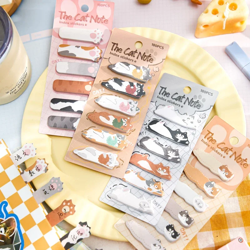 180sheets Cartoon Animals Sticky Notes Kawaii Cat Index Tabs Stickers Label Paper Notepads 2